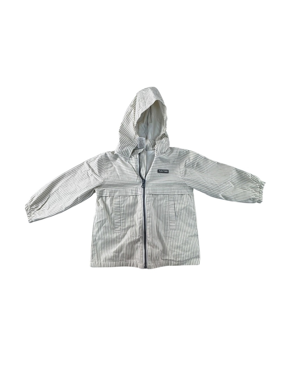 Kids Hooded Stripe Raincoat - Light Gray